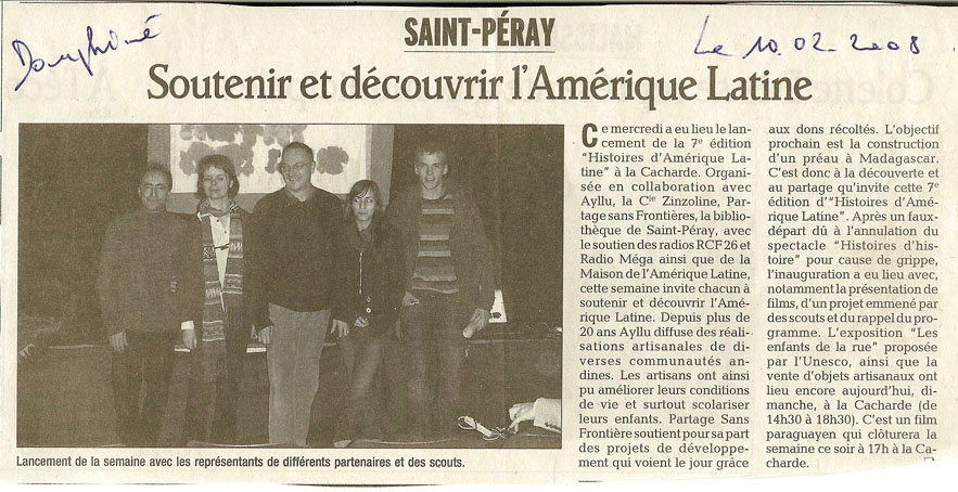 7 eme édition semaine "Histoires d'Amérique latine" de Saint-Péray en ardèche avec l'association Ayllu et Partage sans Frontières - la presse - article 05