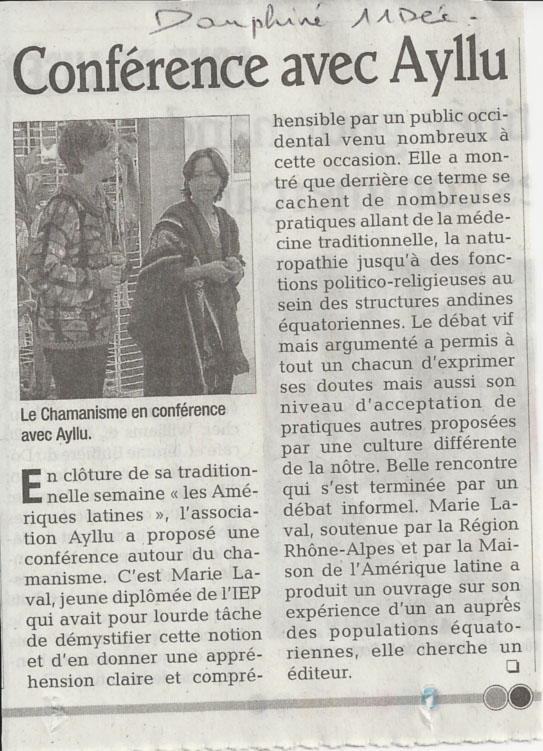 article de presse de la semaine amérique latine de Bourg les Valence 2012