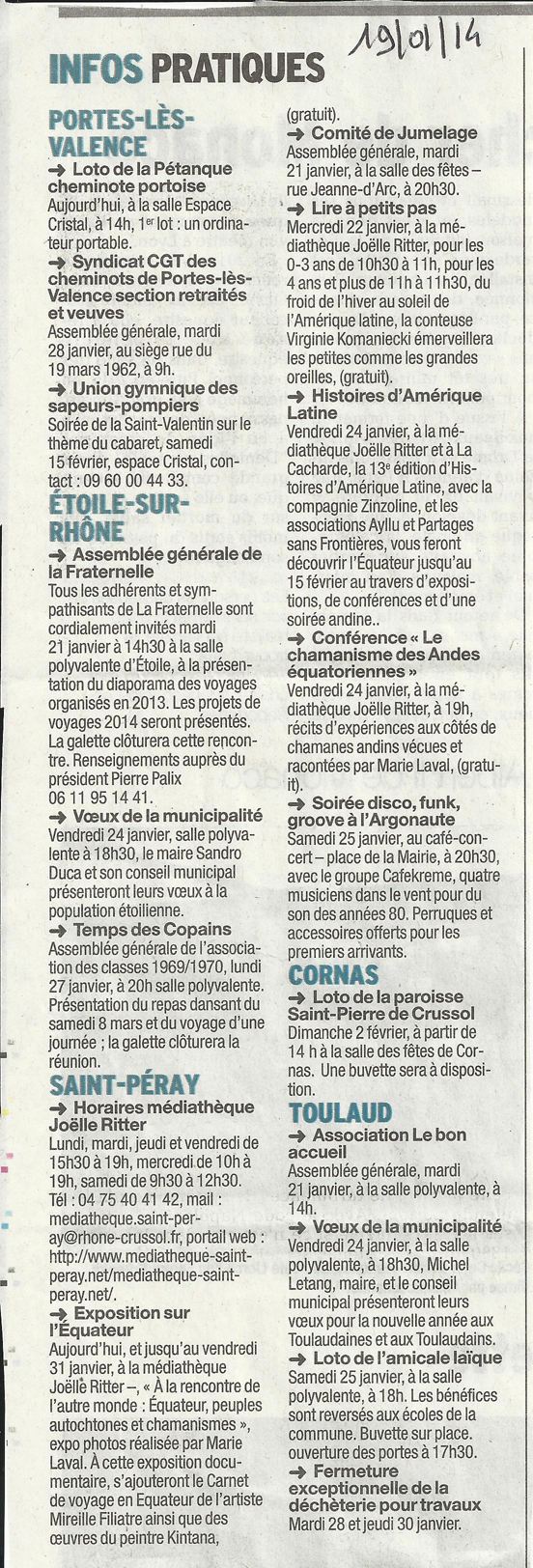 12 eme édition semaine "Histoires d'Amérique latine" de Saint-Péray en ardèche avec l'association Ayllu et Partage sans Frontières - la presse