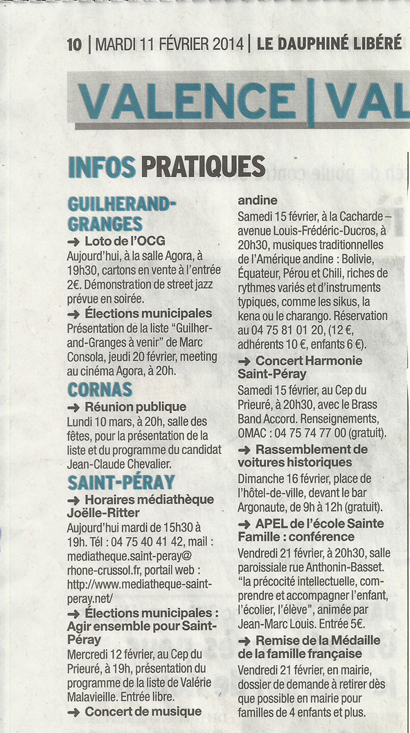 13 eme édition semaine "Histoires d'Amérique latine" de Saint-Péray en ardèche avec l'association Ayllu et Partage sans Frontières - la presse - article du Dauphiné libéré