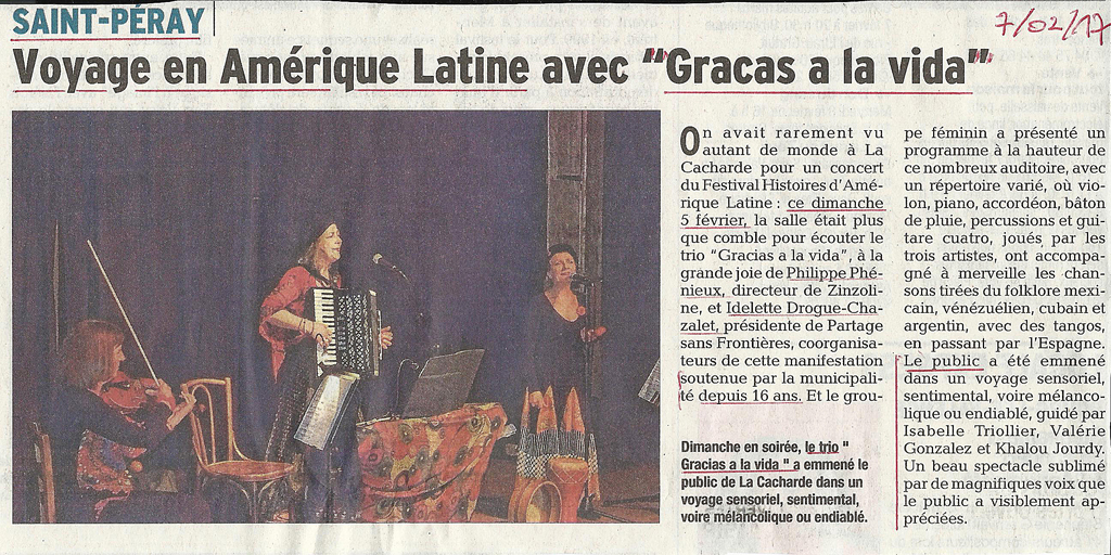 16 eme édition semaine "Histoires d'Amérique latine" de Saint-Péray en ardèche avec l'association Ayllu et Partage sans Frontières - la presse - article du Dauphiné libéré